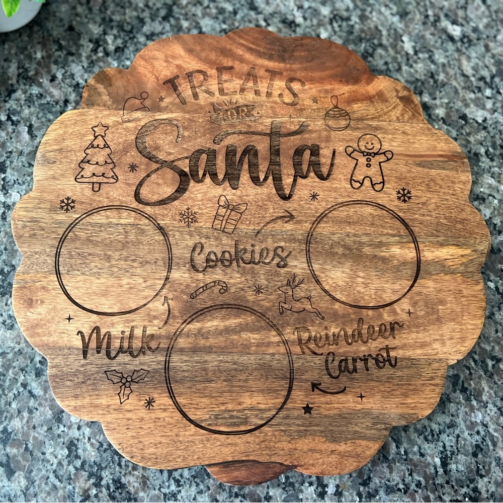 Treats for Santa Wooden Tray | Christmas Milk and Cookies Board | Santa Claus